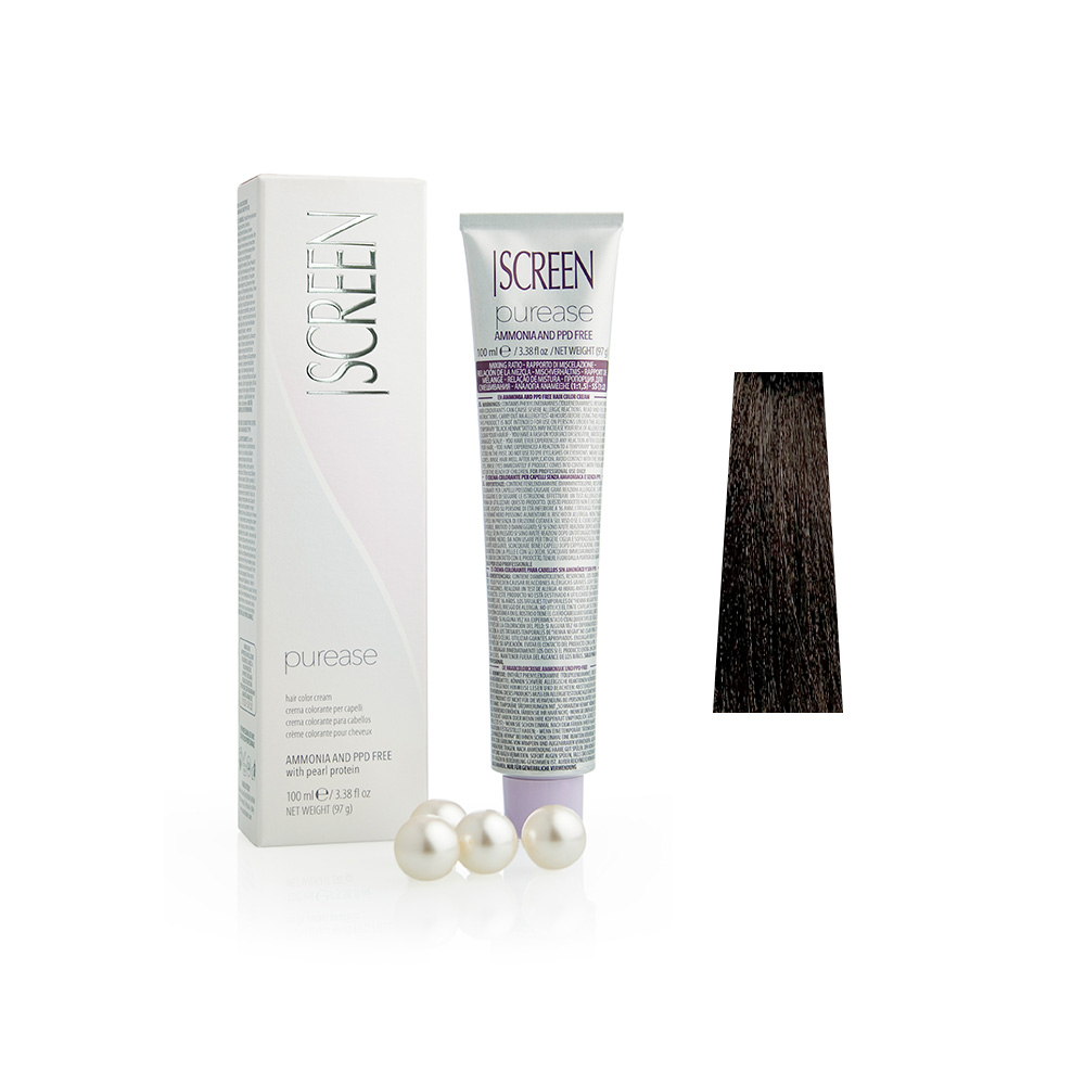 Крем-фарба без аміаку з протеїнами перлів SCREEN Purease 4N (4.0) Brown, 100 ml - 1